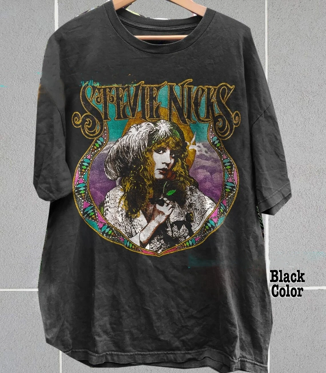 Vintage 90s Stevie Nicks Music Concert T-shirt Unisex Men Women Summer Men's T-Shirt Black Casual Crew Neck Cotton Tee