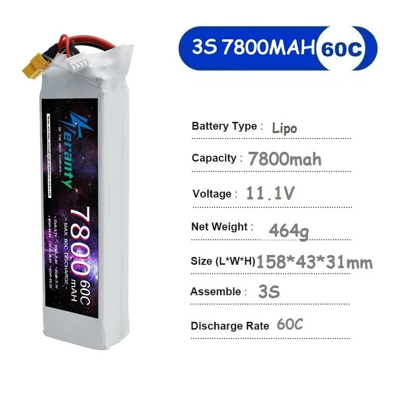 TERANTY 3S Batterij 60C 11.1V 7800mAh Lipo Batterij Met XT60 XT90 T Voor RC Drone Helikopter quadcopter FPV Racing RC Batterij