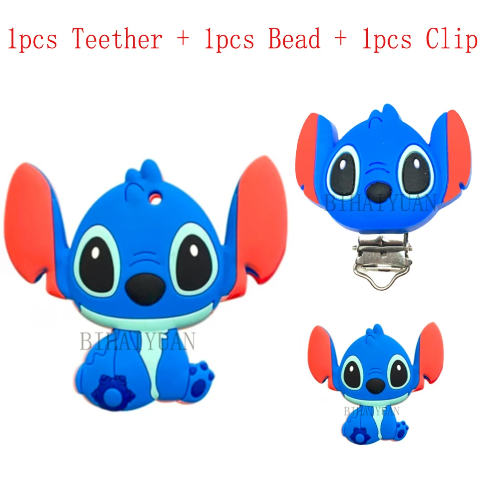 3pcs one set Stitch and Angle Silicone teether clip bead Baby Molar Teether Bead DIY Pacifier Chain Jewelry Accessories