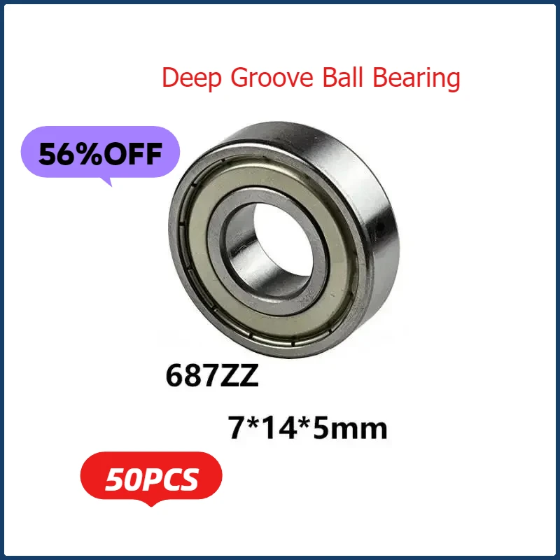 

50Pcs/lot Miniature Bearings 687zz Deep Groove Ball Bearing Miniature Bearing 7x14x5mm High Quality Carbon Steel Mini Block