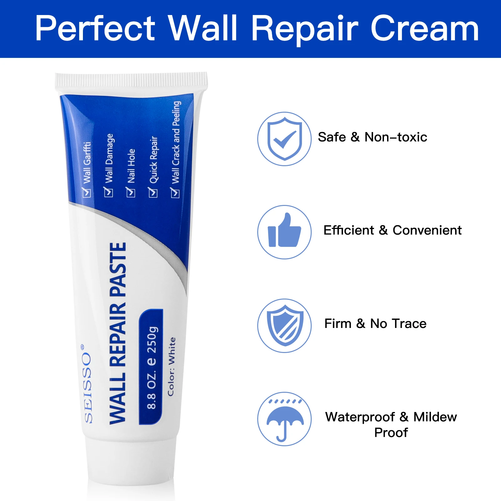 Wall Repair Kit for Hole Cracks and Graffiti, Plaster Safe Repair Non-Toxic Instant Self Adhesive Drywall Repair Kit