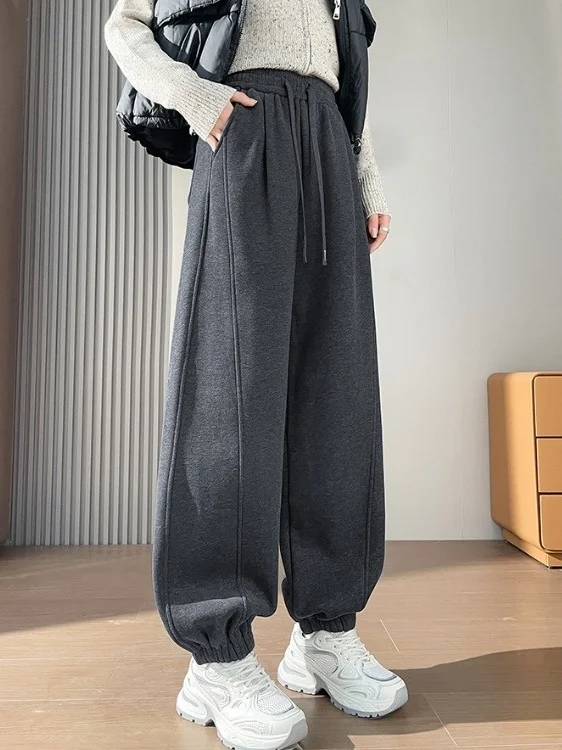 

Женские утепленные брюки с широкими штанинами и высокой талией, модные повседневные брюки с отворотами, коллекция Весна 2026, осень-зима