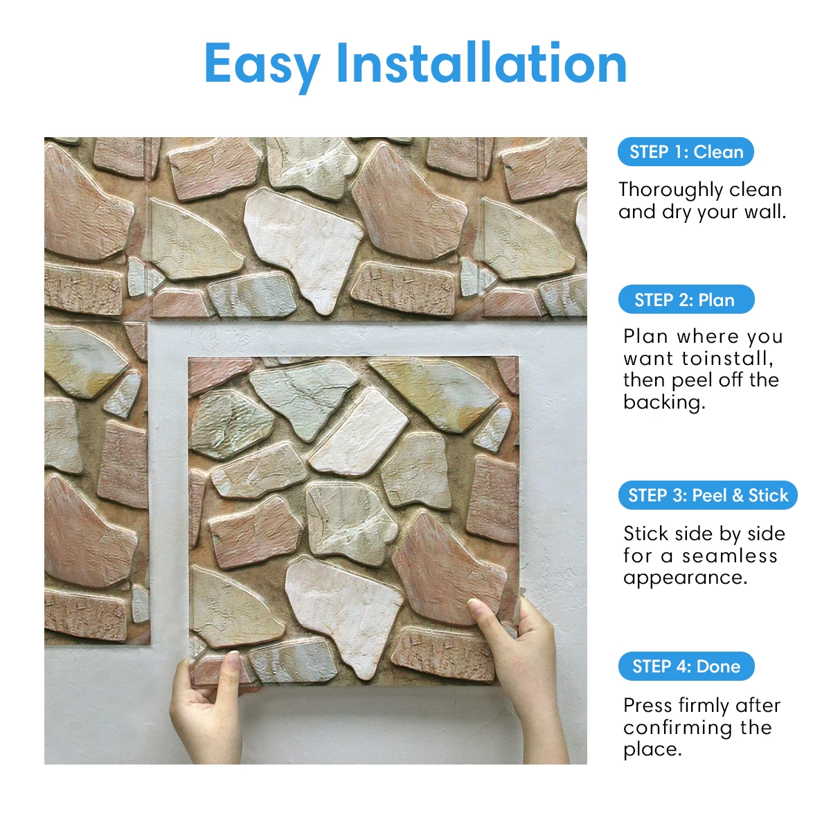 10/20 Pcs, 3D Faux Stone Peel and Stick Wall Panels, PVC Waterproof Wall Stickers ,Kitchen, Bathroom Wall Decoration, Backsplash image 6