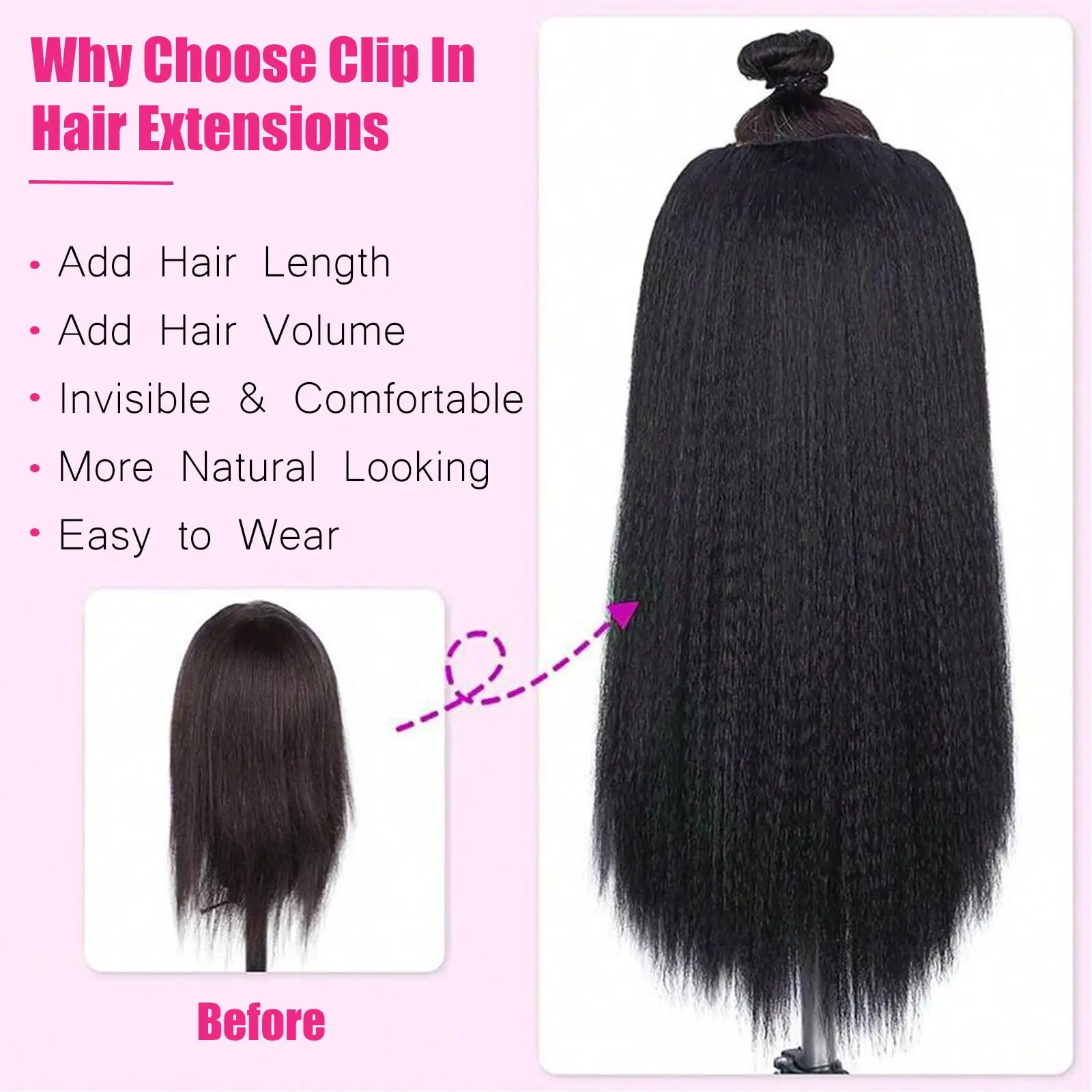 مشبك مستقيم غريب مقاس 16 بوصة لون أسود طبيعي # 1B كليب حقيقي 100% شعر بشري ياكي مستقيم ملحقات للنساء السود #3