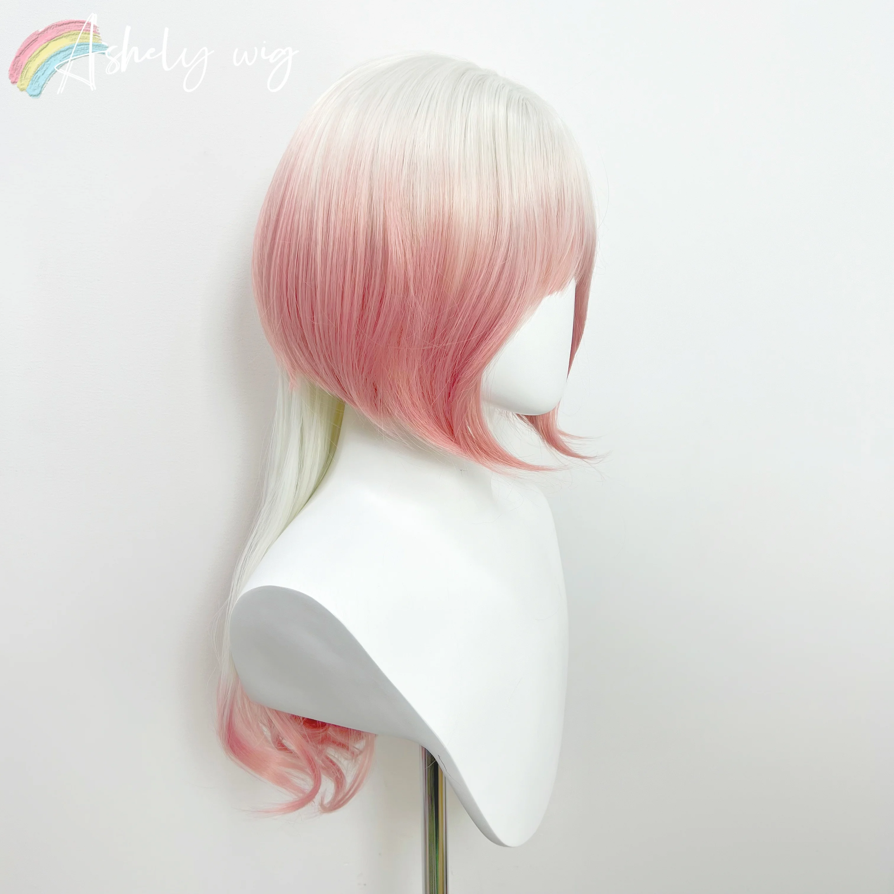 شعر مستعار تأثيري للنساء الوردي والأبيض يسلط الضوء على قنديل البحر طويل مجعد تأثيري Y2K عقال شعر مستعار ارتفاع درجة الحرارة الألياف #4