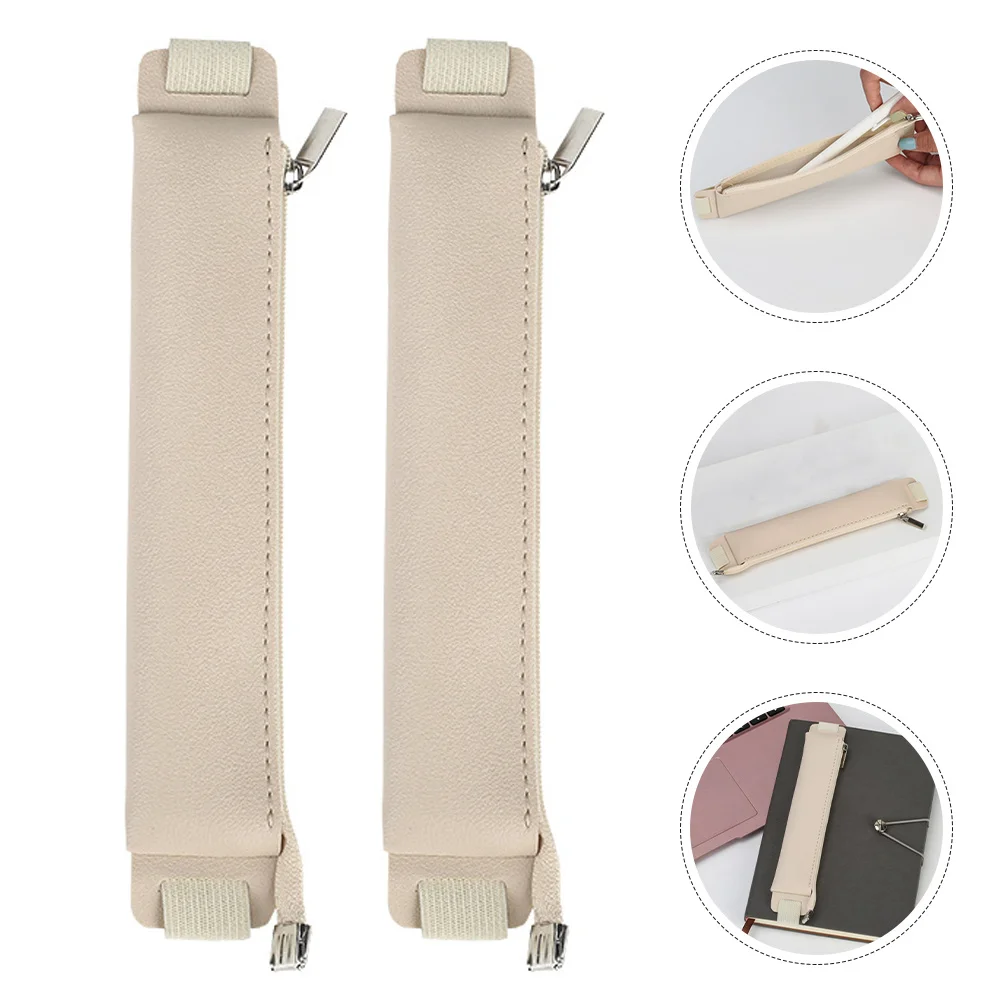 2 Pcs Journal Case Pencil Stationery Notebook Binder Zipper Pouch Small Holder Elastic Wraps
