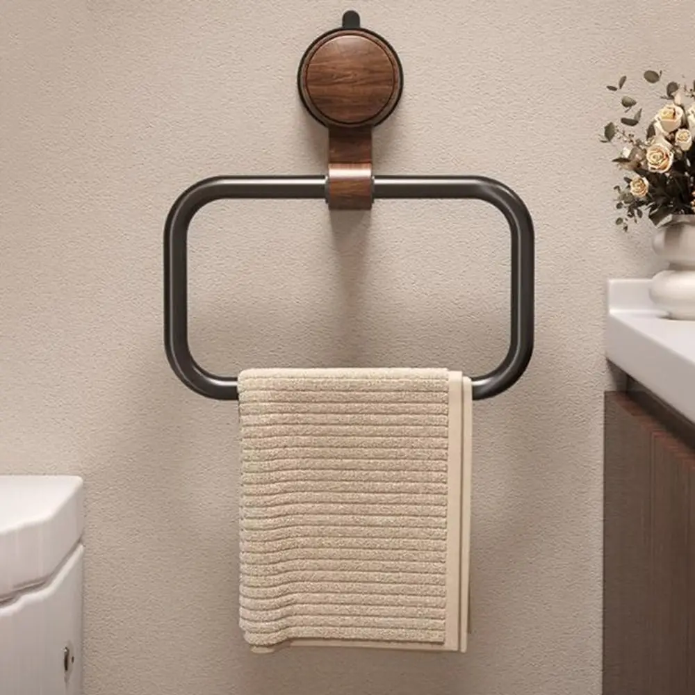 

Aluminum Alloy Walnut Wood Towel Holder Medieval Style Wall-Mounted Suction Cup Towel Rack Removable Waterproof