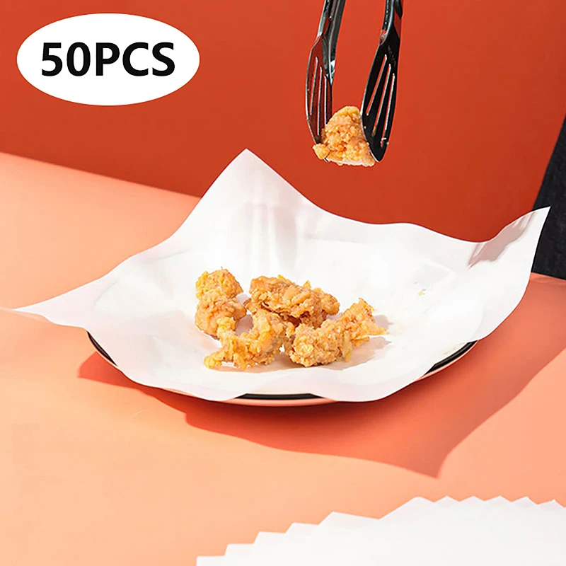 50 hojas de papel absorbente de aceite para alimentos, hoja de papel Tempura, papel de cocina absorbente de aceite para sándwich, papeles para envolver alimentos fritos, cocina