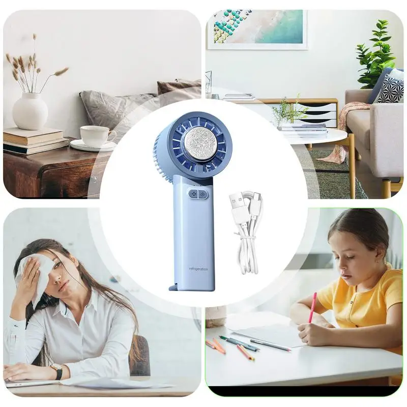 휴대용 선풍기 콜드 압축 핸드 선풍기, USB 충전, 저소음 핸드헬드 래쉬 선풍기, 여름 야외 성인 어린이 여행 메이크업