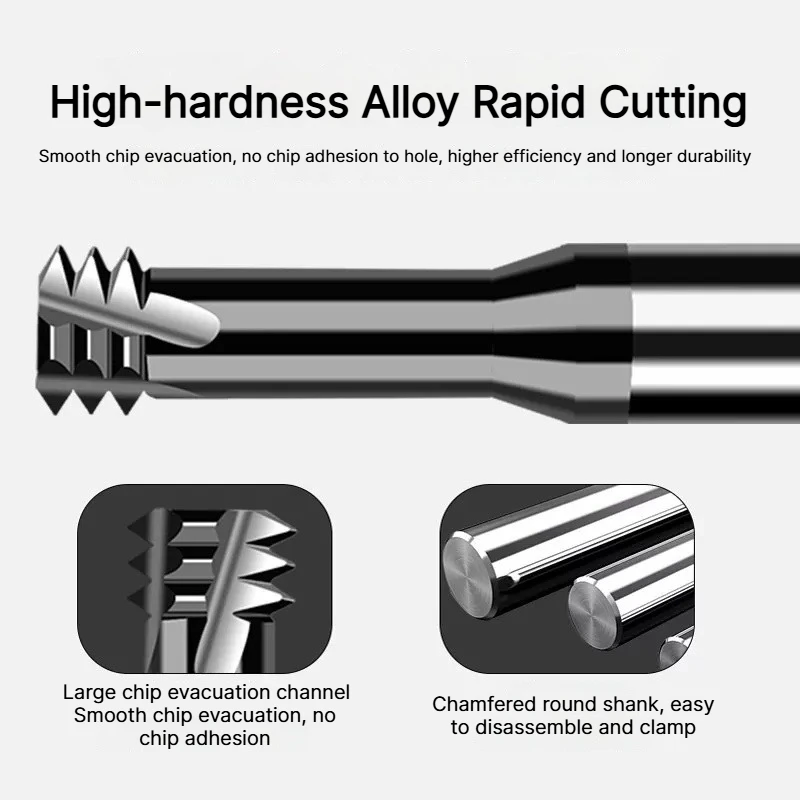 

HRC65 1-Tooth 3-Tooth Full-Tooth High-Hardness Tungsten Steel Thread Milling Cutter, Coated Alloy for Hardened Steel