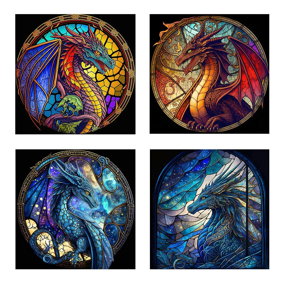 

Full Embroidery cotton Thread 11CT Printed Stained Glass Dragon Cross Stitch