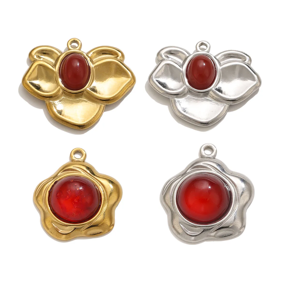 1/3pcs Natural Stone Wavy Edge Five petal Flower Charm 18K Stainless Steel Pendant for Women DIY Necklace Earring Jewelry Bulk