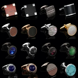 Luxury men's French shirt cufflinks Blue black round Shell Fiber Redwood Crystal cuff buttons suit accessories jewelry wholesale