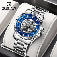 GLENAW New Pilot Series Men Watches Hollow Luxury Automatic Mechanical Watches Luminous waterproof Stainless Steel Strap Watch