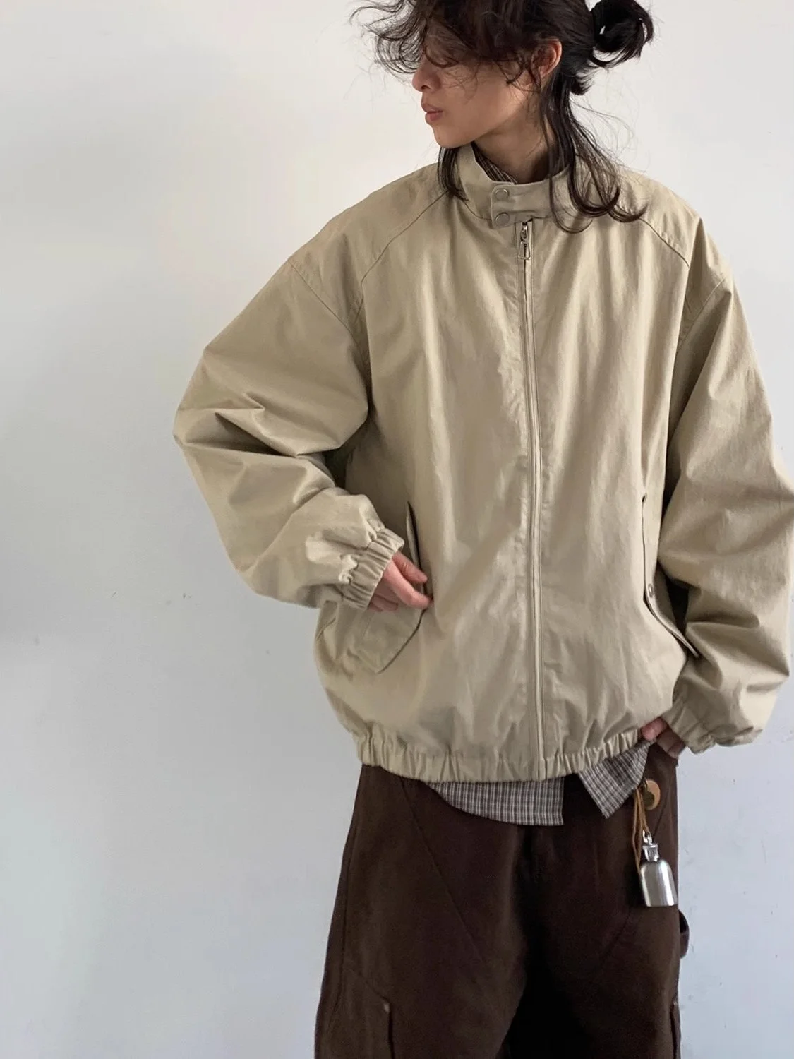 Chaqueta Harrington de Estilo Japonés Retro con Cuello Alto para Hombre, Holgada, Informal, Versátil, de Alta Gama, para Prim...