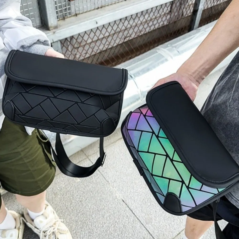 

Casual PU Grid Shoulder Bag Colorful Waterproof Men Crossbody Bag Multi-function Large Capacity Men Chest Bag Storage