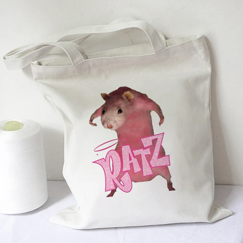 

Women Shopping Bag Kawaii Ratz Tote Bag Cotton Canvas Bag Harajuku Shopper Bag Shoulder Handbag Large Reusable Grocery Hand Bag