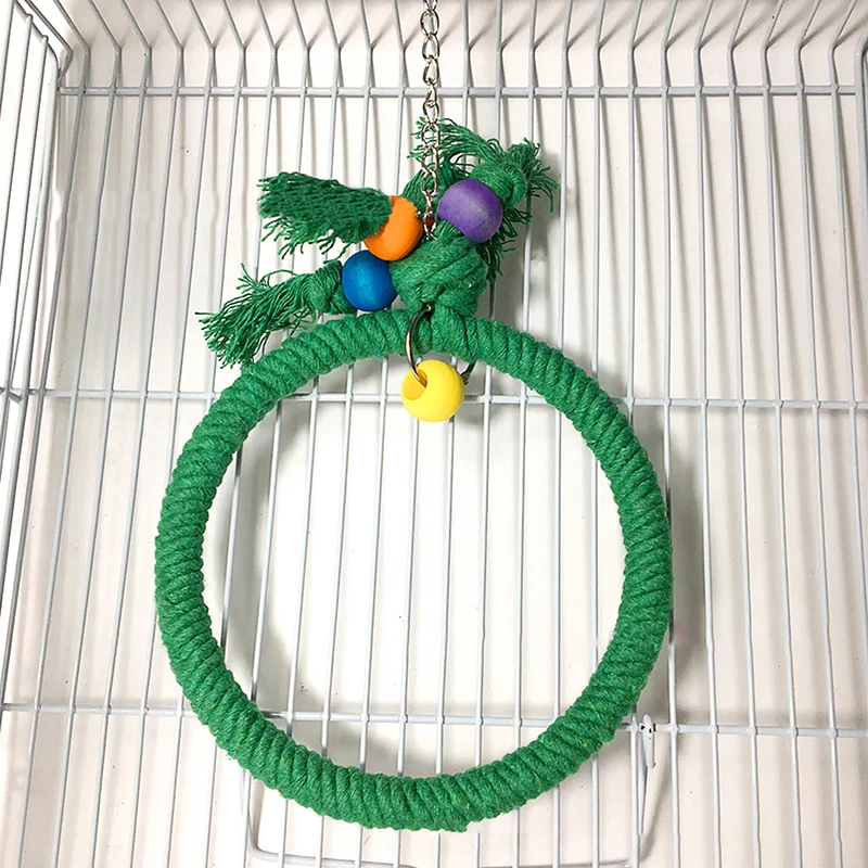 Pet Parrot Birds Cage Toy Cotton Rope Circle Ring Stand Chewing Bite Hanging Swing Climbing Play Toys For african gray parrot