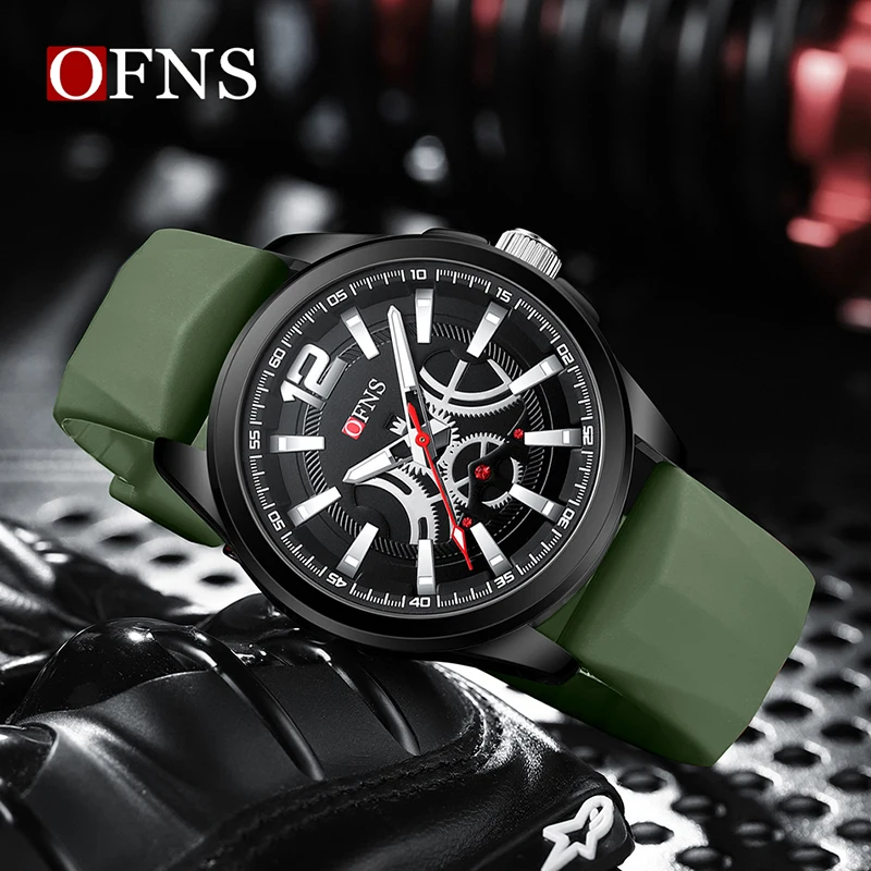 OFNS Fashion Brand Quartz Watch Leisure Outdoor Sports 50M Waterproof Luminous Simple Dial Design Silicone Strap New Men\'s Watch