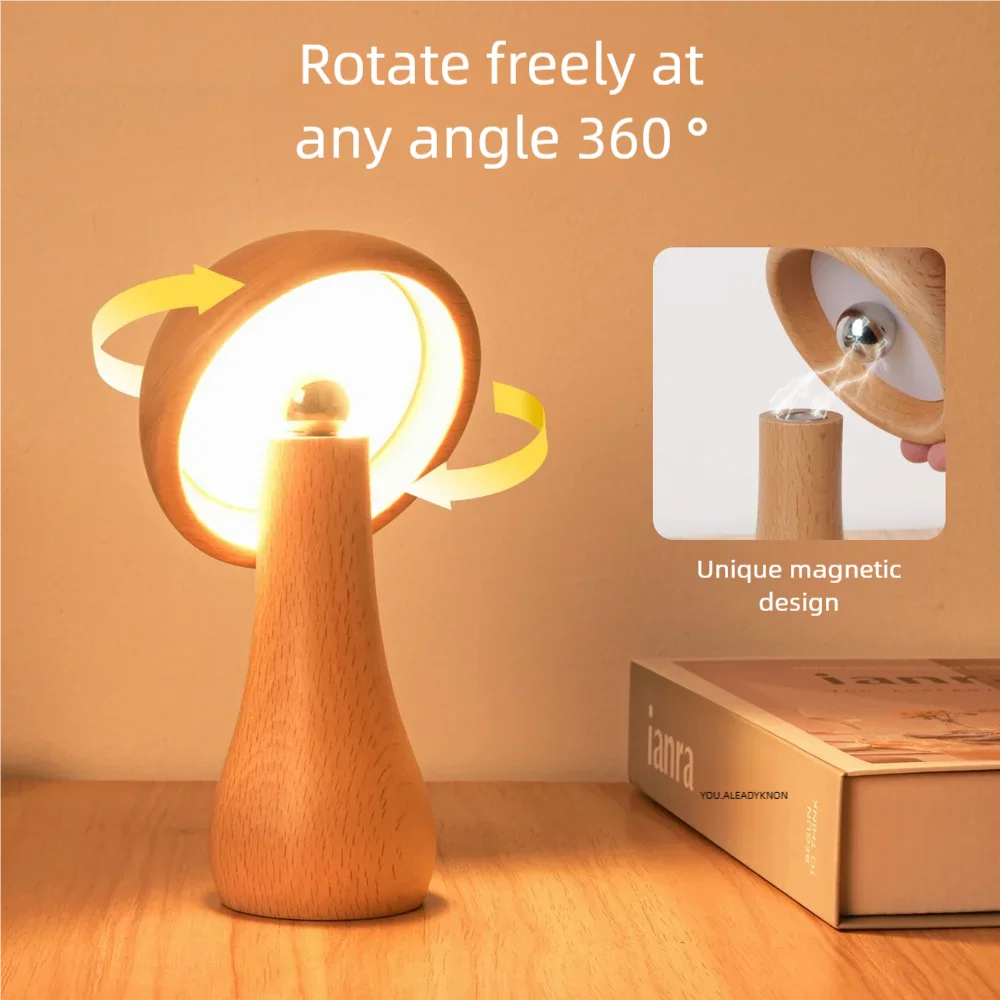 Creative Mushroom Ambient Lamp Bed Bedroom Decorative Lamp Beech Wood Solid Wood Natural Ornament Night Lights