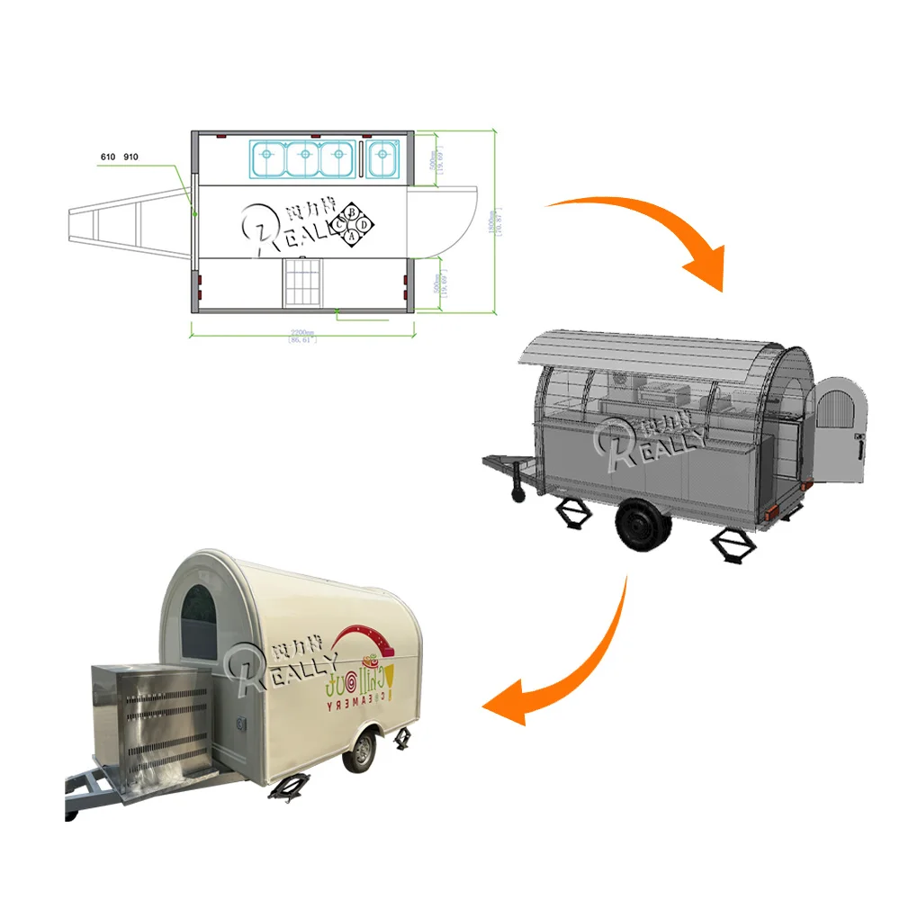 Carrinho de comida de rua móvel catering reboque café pizza sorvete carrinho concessão caminhão de comida cozinha móvel totalmente equipado