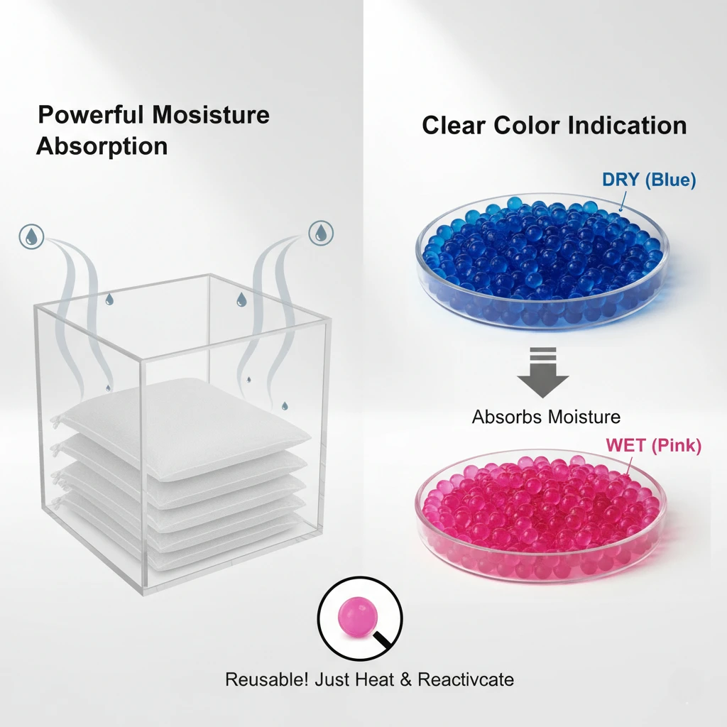 500g Blue Silica Gel Desiccant Beads Reusable Moisture Absorber Indicating Color Change for 3D Printer Camera + 8 Organza Bags