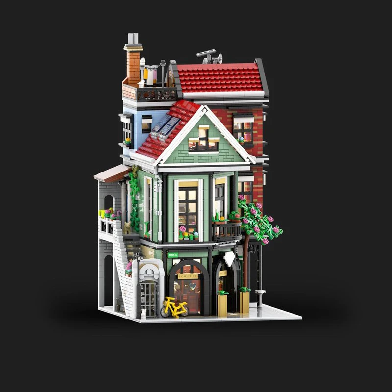 4340PCS Moc Casa di città con gioielliere e pancake Casa Mattoni da costruzione Giocattolo educativo da costruzione Regalo fai da te per le ragazze dei ragazzi