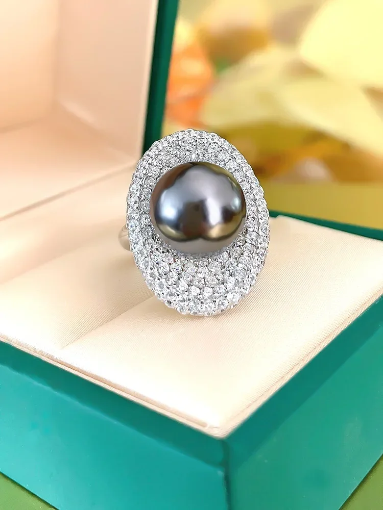 European and American Mini Australian White Fritillaria Pearl Ring S925 Silver High Carbon Diamond Engagement Jewelry