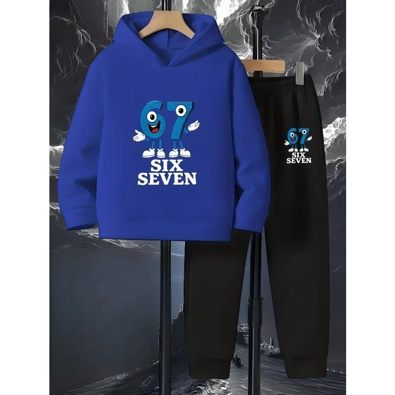 2025 Ensemble sweat-shirt à capuche décontracté et chaussures de jogging avec dessin animé 67 impression 3D pour le confort extérieur et un usage quotidien