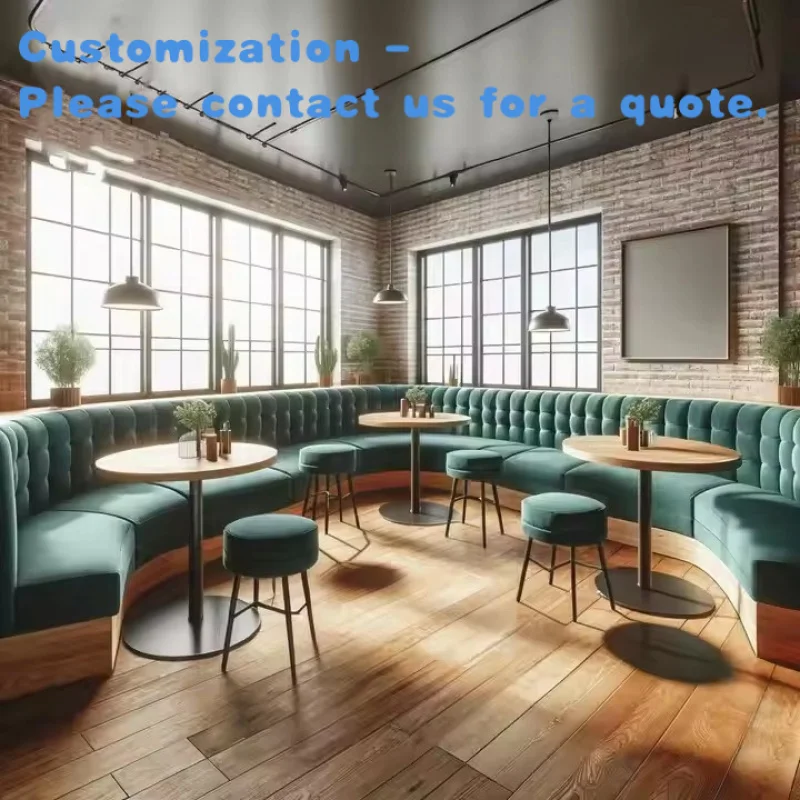 

Изготовленный на заказ. Высококачественный ресторан, кафе, магазин, индивидуальный изогнутый диван, стенд для сидения, зеленая кожаная ткань, набор обеденной мебели