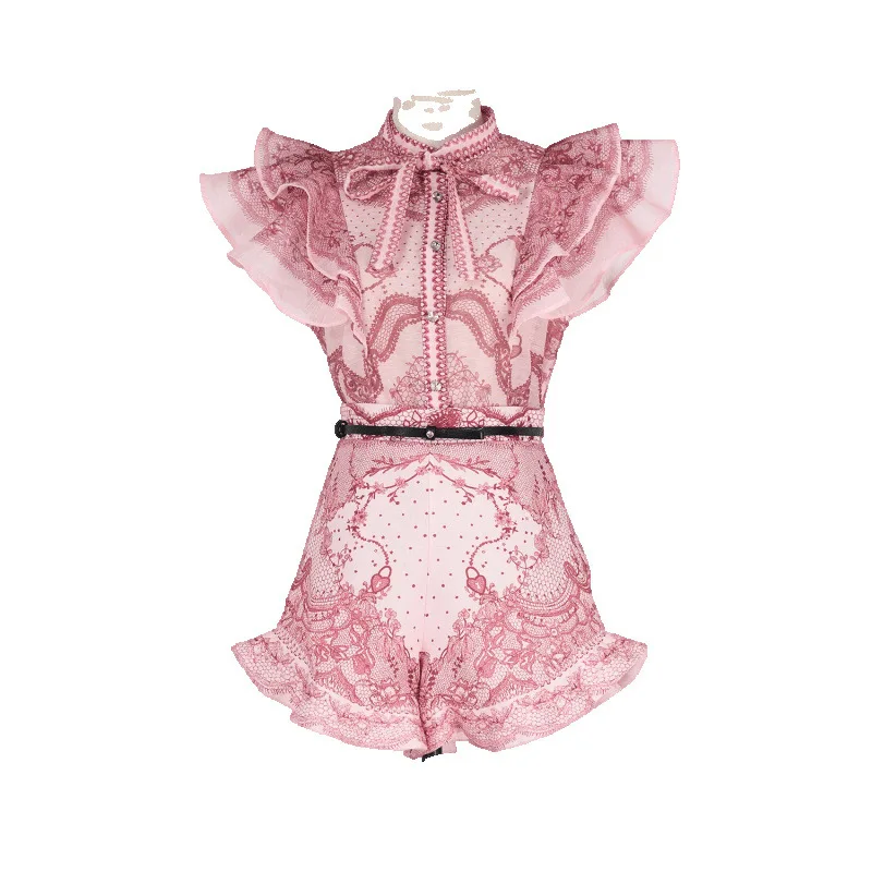 Australian New Sle Court Ele Stand Collar Diamond Button ort Sve Dr Set with Ruffle Hem Pants Long Skirt