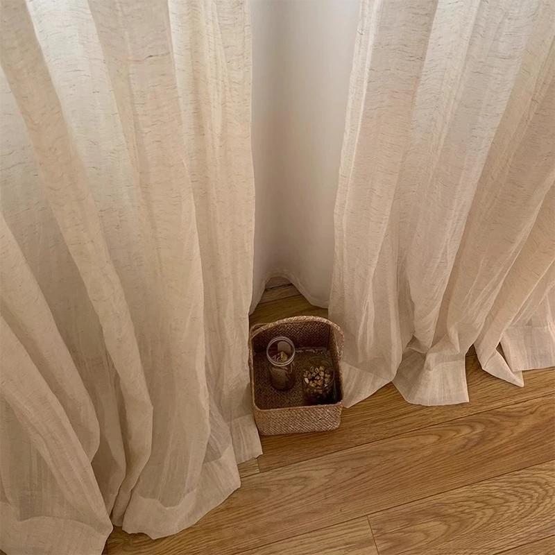 

Custom Size！！Japanese-style Log White Yarn Linen Pressed Crepe Sub-high-end Curtains for Living Dining Room Bedroom Decor Window
