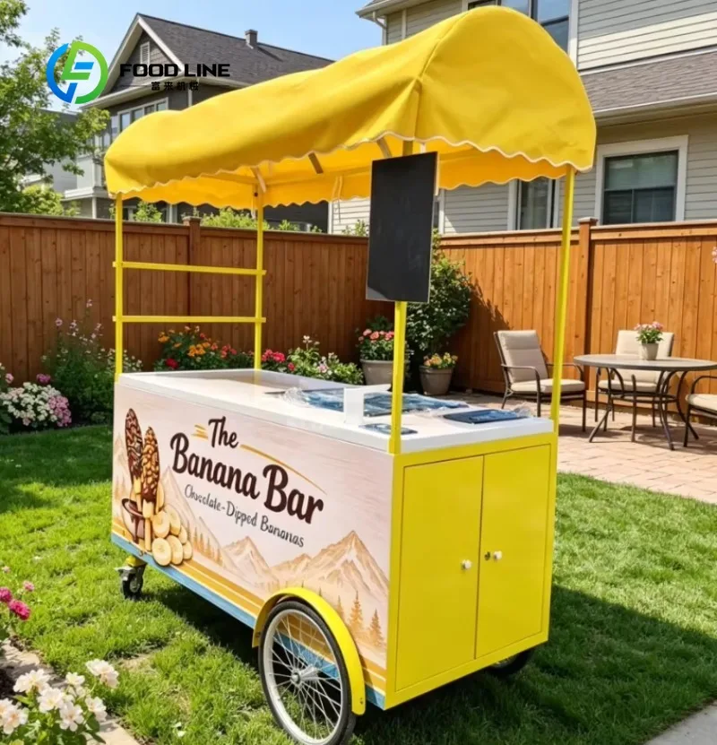 

Custom Portable Ice Cream Display Cart with Storage Cabinet Ice Cream Serving Station for Outdoor Party Wedding Event Catering