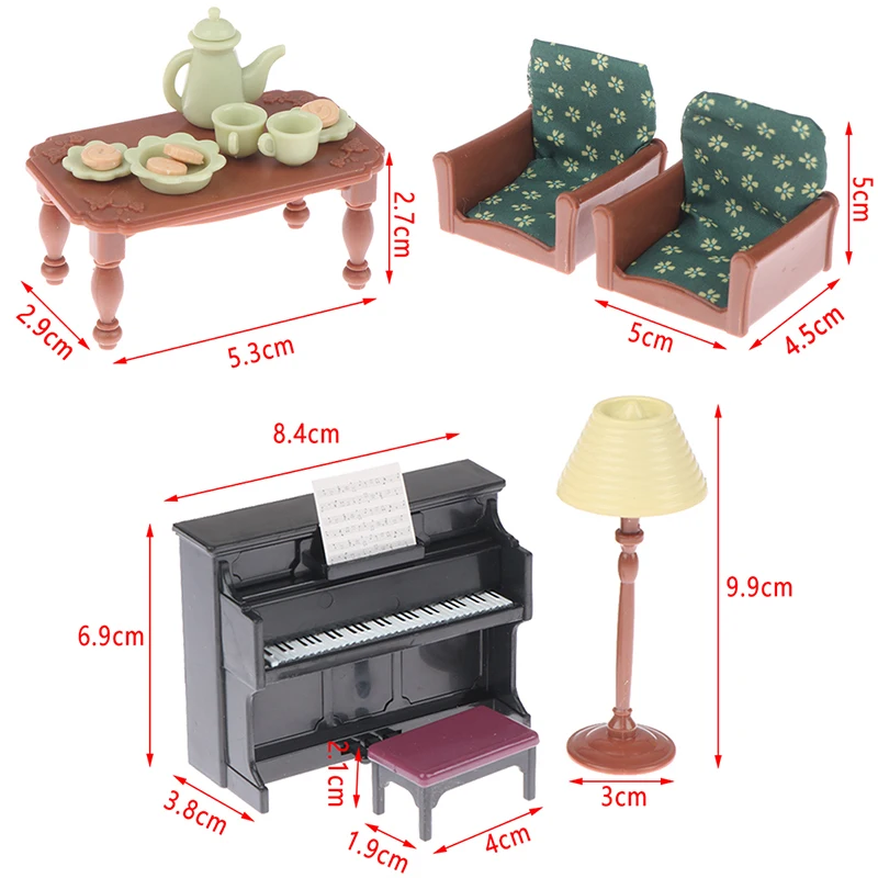 1Set 1:12 Poppenhuis Miniatuur Piano Sofa Tafellamp Teaset Dessert Gebak Meubels Home Decor Speelgoed