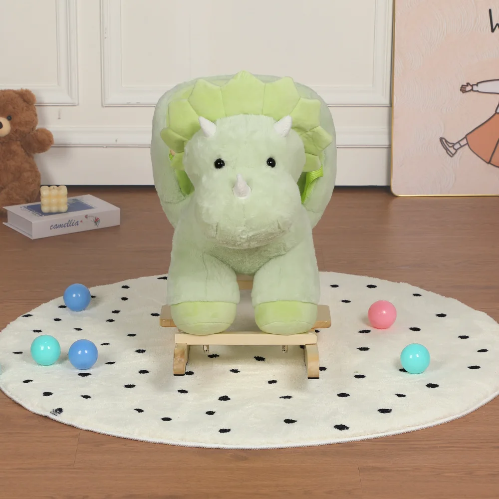 Giocattolo a dondolo per bambini a forma di dinosauro verde: Ninna nanna, cintura di sicurezza, peluche morbido, pupazzi, certificato CPC 1-3 anni