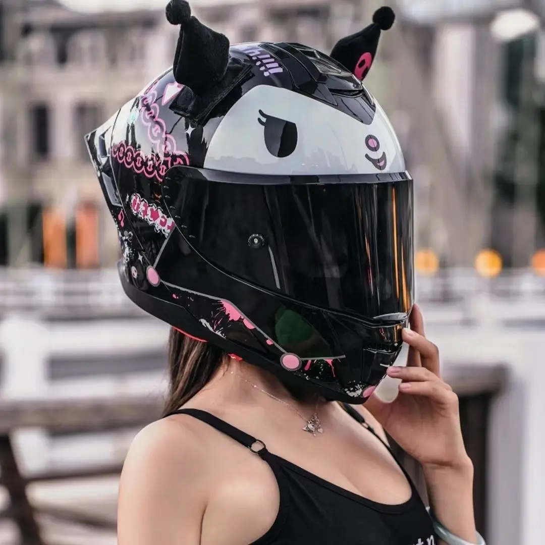 Sanrio Kuromi Cartoon Motorcycle Helmet Fashion Hello Kitty Scooter Helmet Cute High Quality Cute Helmet Four Seasons Universal