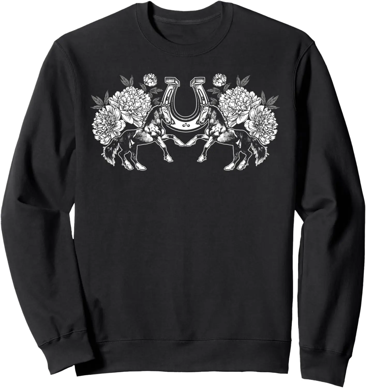 Two mustang horses, flowers, horseshoes Sweatshirt