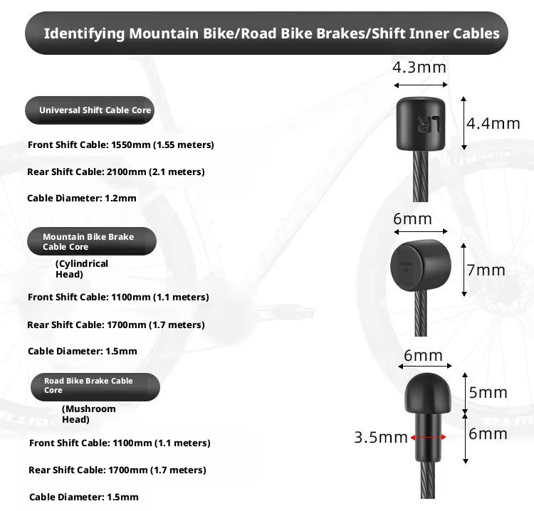 Teflonbeschichtetes Fahrrad-Bremskabel, Innendraht, Fahrrad-Schaltkabel für MTB, Rennrad, Fahrradkabel-Endkappen 1,1/1,55/1,7/2,1 m – Detail 3