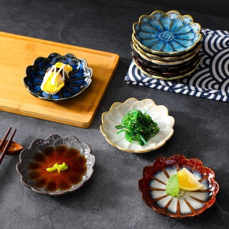 

1PC Exquisite Ceramic Lotus Leaf Shaped Seasoning Tray, - Ceramic Spice Dish with Divided Compartments for Kitchen 소스접시/소스볼