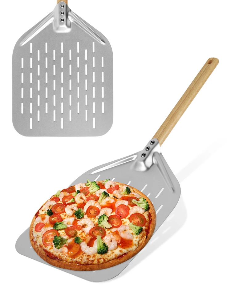 Pala de aleación de aluminio para Pizza, espátula de paleta de Pizza de mango largo, redonda sartén antiadherente, accesorios giratorios para