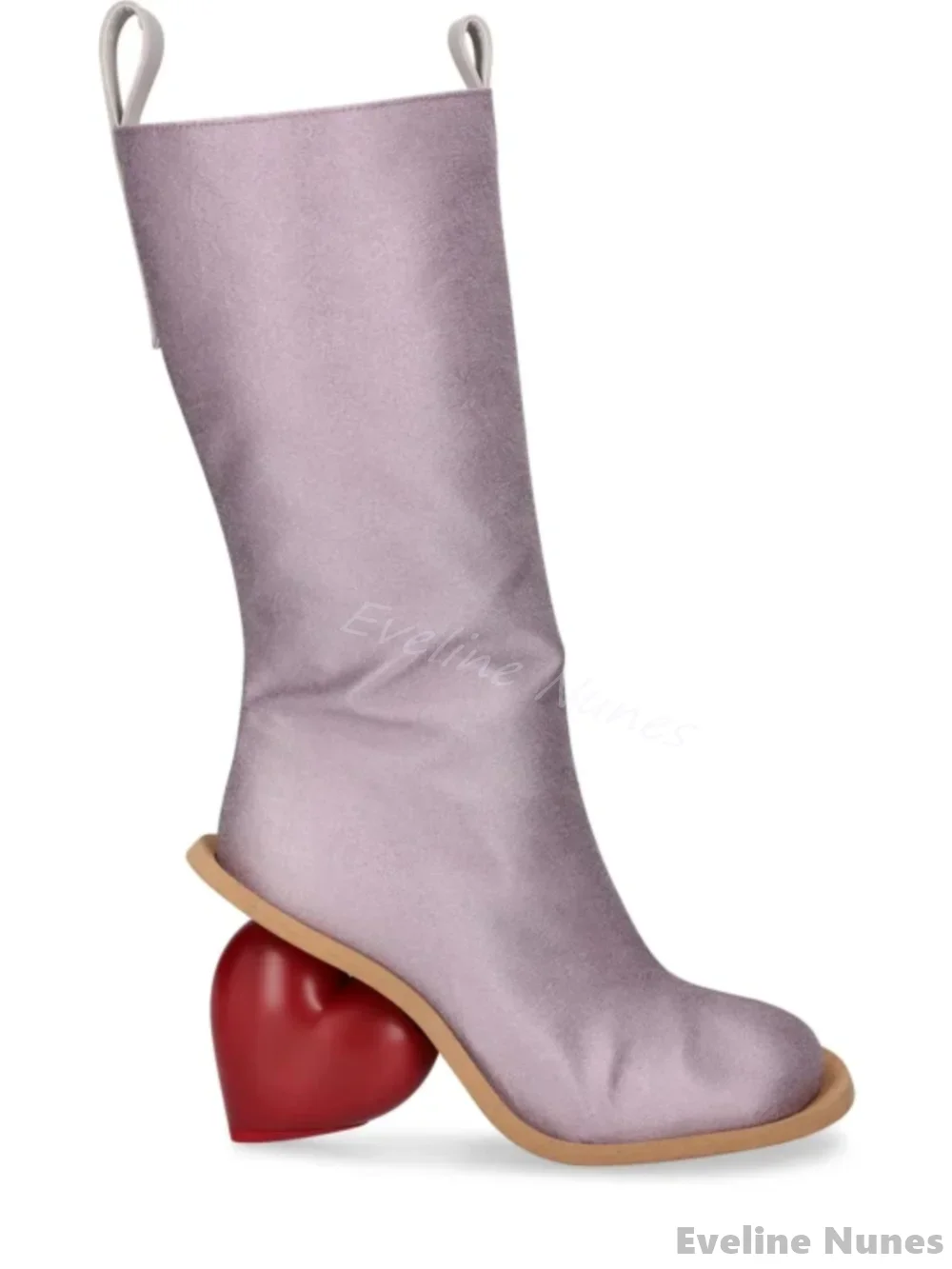 Heart Heel Retro Knee High Boots Women Purple/black Round Toe Side Zipper Long Boots 2025 New Fashion Party Catwalk Solid Boots