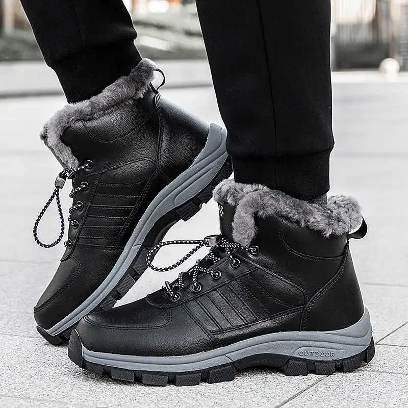 2025 Men's Snow Boots Winter Anti Slip Plush Indoor Warm Cold Proof Snow Boots High Top Platform Lace Up Outdoor Sport Work Boot