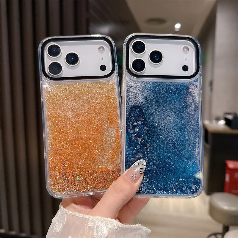 Bild 5: Glitter Quicksand Hülle für iPhone 17 Pro 17 Pro Max Cover Damen Brilliant Floating Move Sand Phone Shell Clear Hard Liquid Fundas