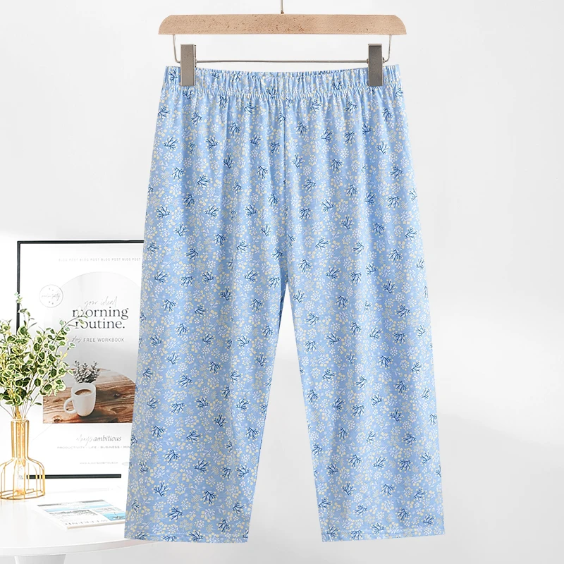 High Waist Cotton Sleepwear Women's plus Size Comfortable Home Air Conditioned 7-Point Pants Breathable Summer Leisure Trousers