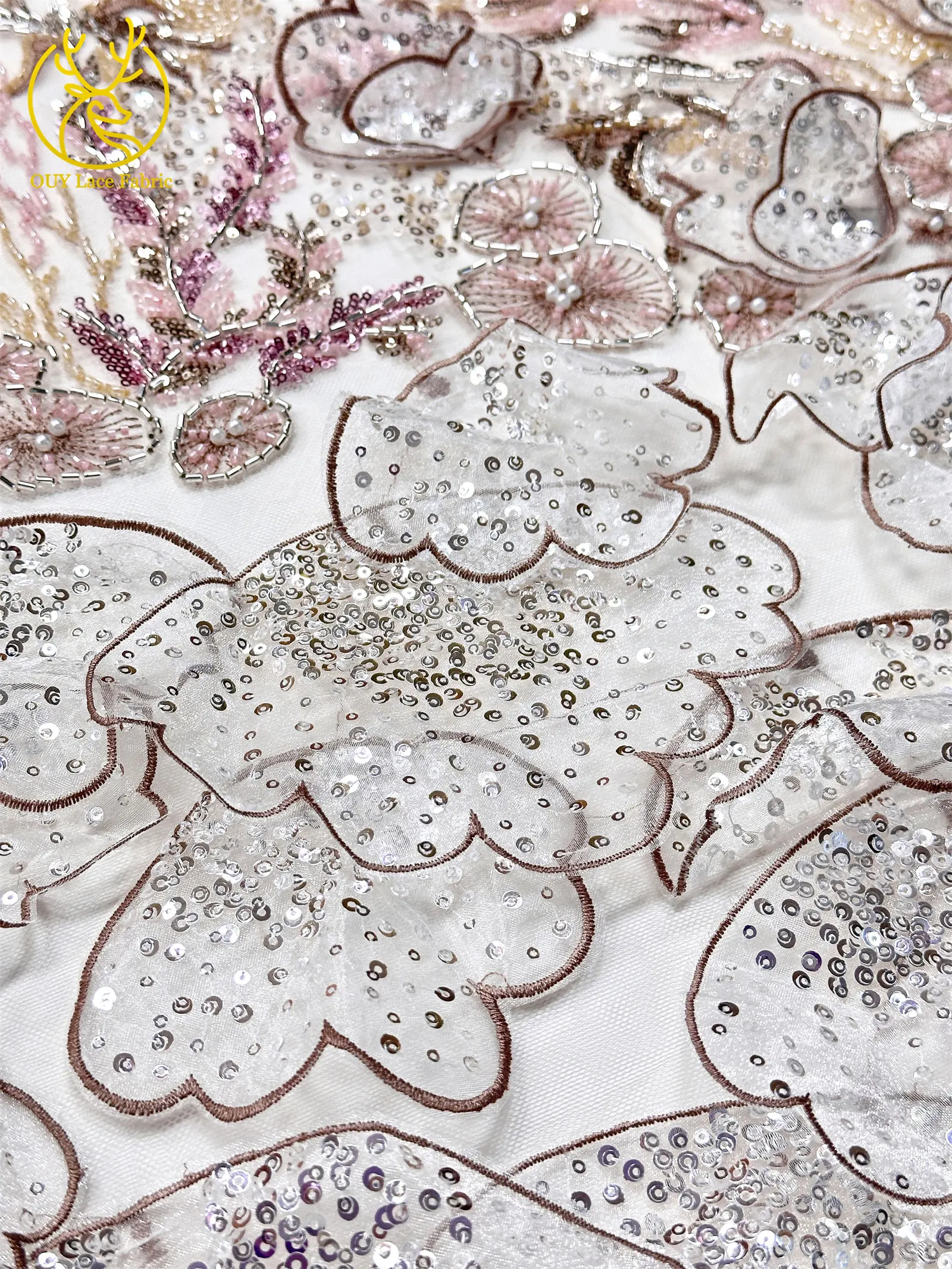 Luxus Schwarz 3D Schmetterling Blumen Stickerei Kleid Spitze Stoff Afrikanische Gold Perlen Pailletten Tüll Spitze Stoff Party Kleider – Detail 7