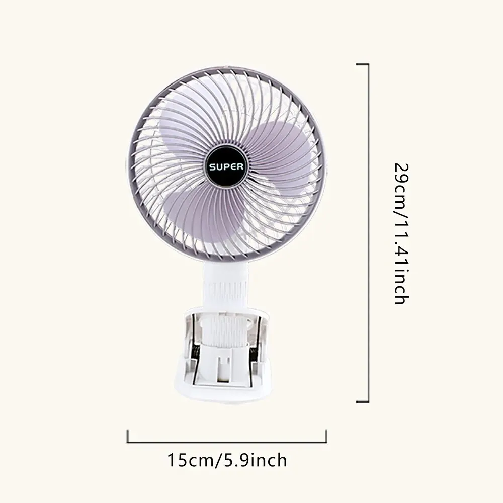 Ventilador portátil com ângulo ajustável, Ventilador pequeno recarregável, Ventilador portátil Mini bancada, 3 configurações de vento de velocidade, USB Clip Fan