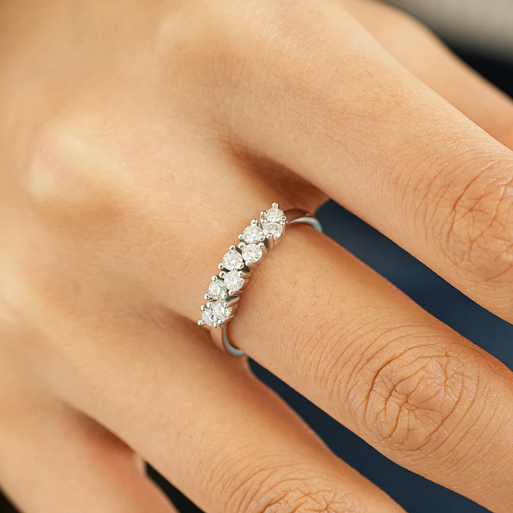

S925 Sterling Silver Hip Hop Asymmetrical Stackable Ring for Women Moissanite Luxury Inlaid Design Ideal for Daily Wear