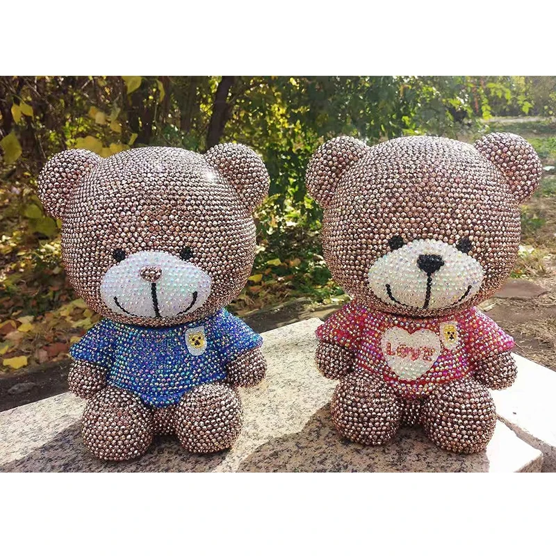 

Crystal Bear Statue Coin Storage Handmade Mosaic Piggy Bank Shining Crystal Kids Gift Cross Stitch Rhinestone Home Decorative