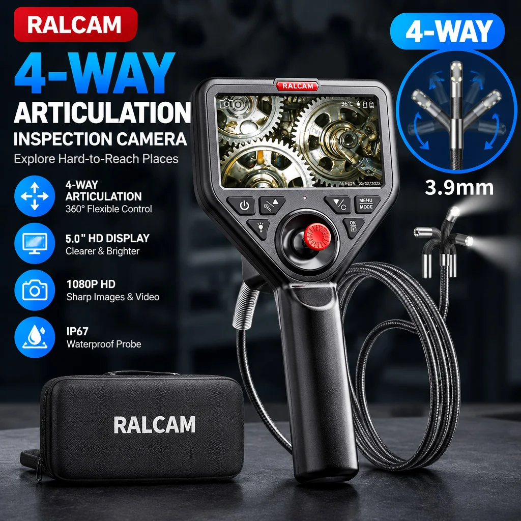 Ralcam  Series 4-Way Articulating Borescope, Replaceable Snake Tube Stainless Steel Joystick, 0.15 inch Camera