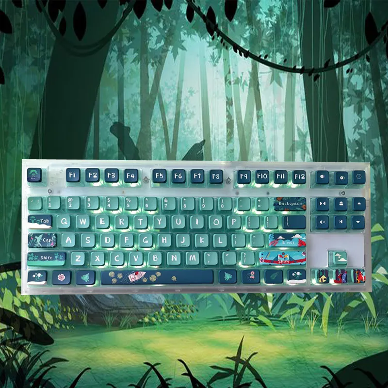 118 Key Transparent Keycaps Jungle Green Pudding Keycap PBT Key Cap Double Leather Milk Key Cap Thermal Sublimation ASA Key Cap